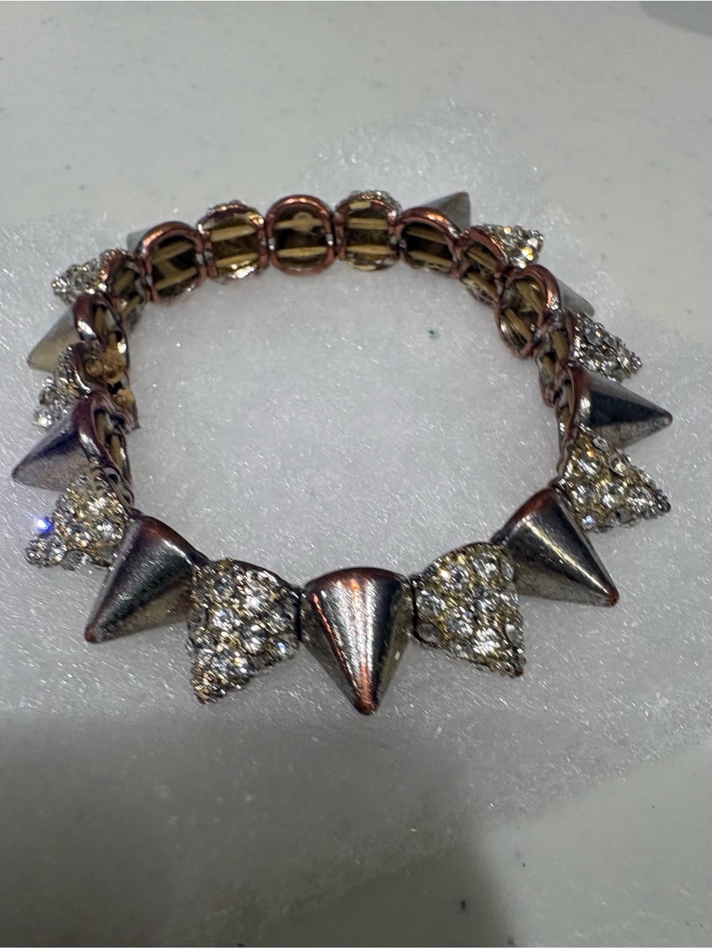 Vintage Y2K Cone Spike Crystal Stretch Bracelet - Rose Gold and Silver